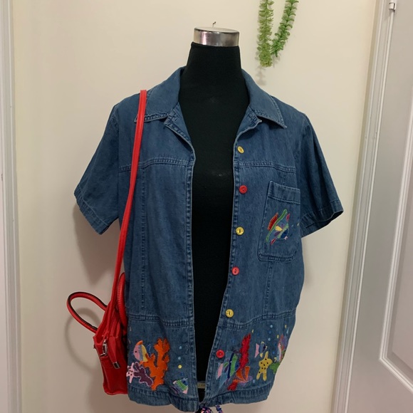 Anthropologie Quaker Factory Denim Jeans Button Down Shirt size Medium - Picture 4 of 8